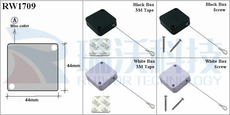 RUIWOR RW1709 Square Spring Return Steel Cable Reel Retractable Plus Size Customizable Fixed Loop End