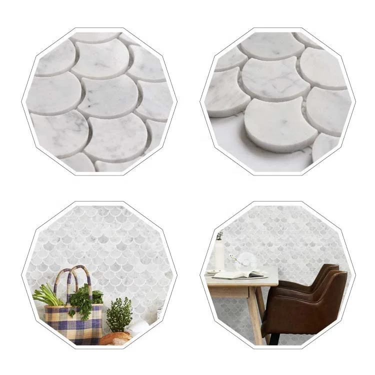 Kitchen Backsplash Bathroom Wall Tiles Floor Tiles  Scallop Marble Mosaic Tile
