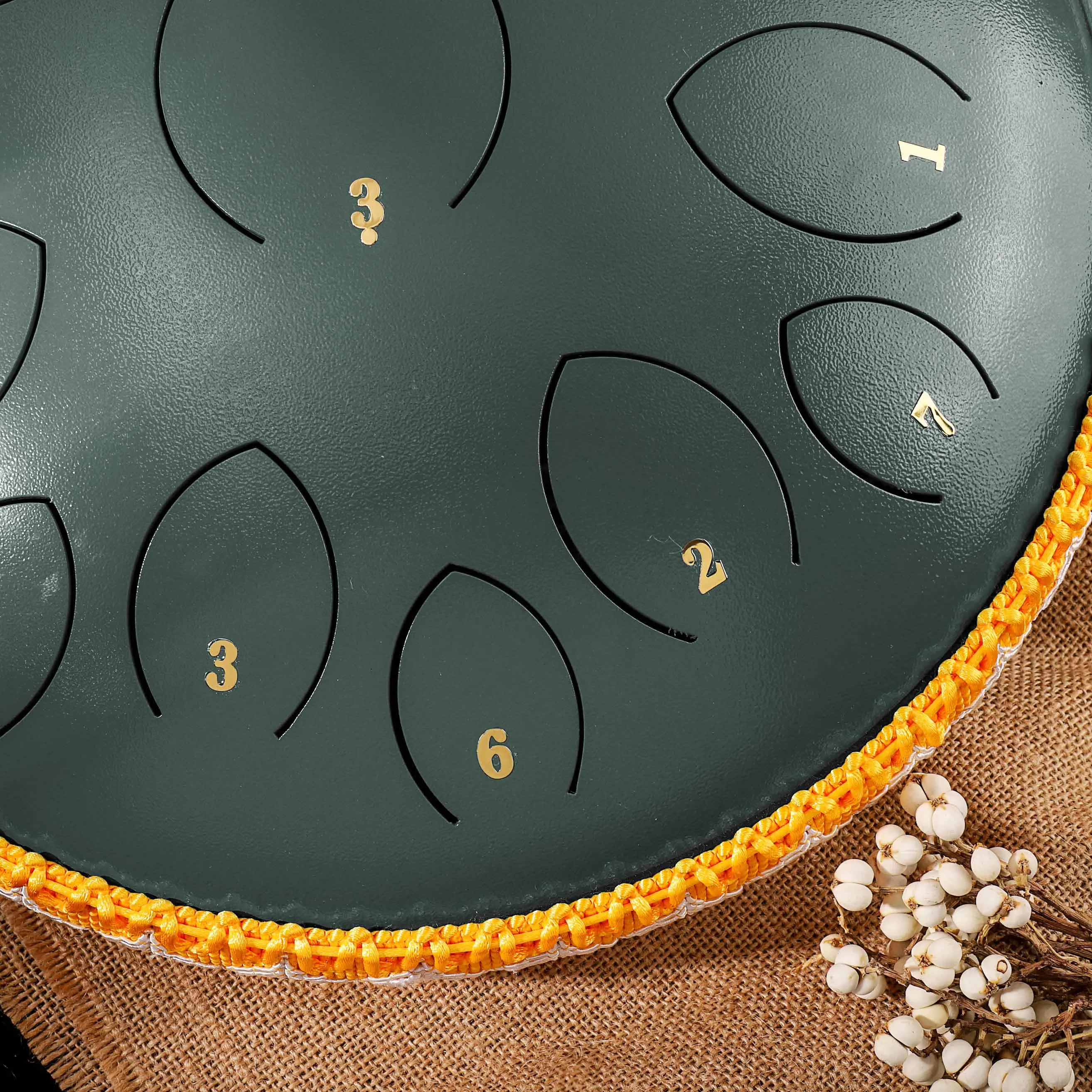 Factory offer the big size  design 14 inch (35 cm) 15 tongue dark green  hank drum D key balmy drum  steel tongue drum