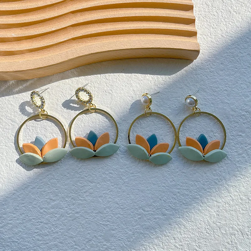 Best-selling Products Geometric Rhinestone Clay Earrings Polymer Handmade Women Splicing Polymer Clay Stud Earrings Wholesale