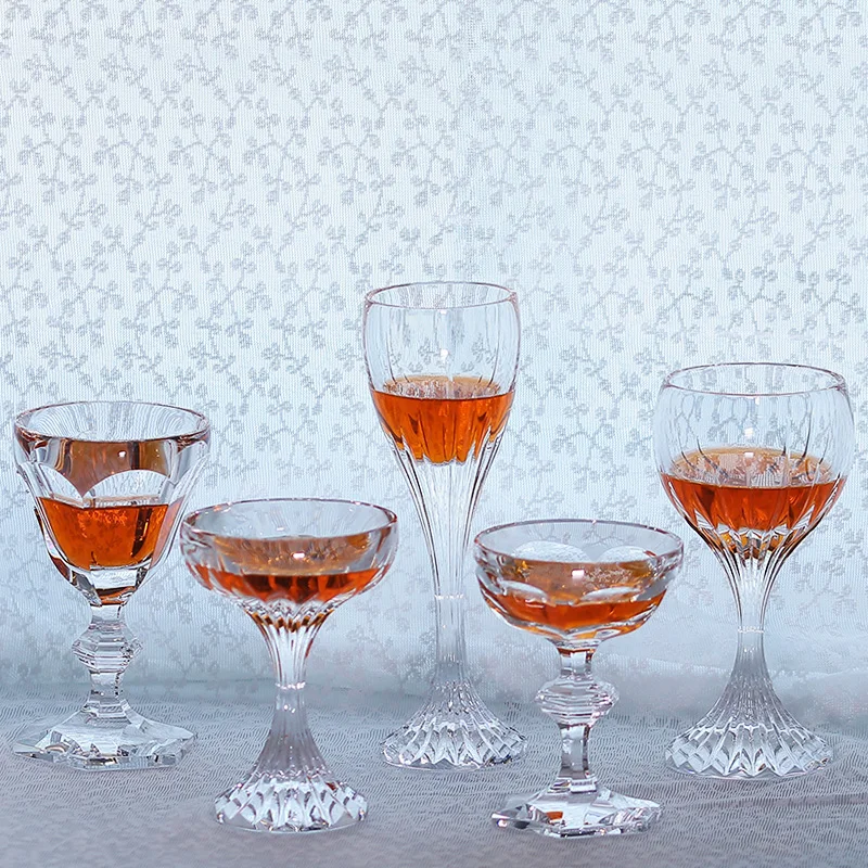 Handmade K9 Crystal Wine Glass Flute Coupe Bar Ware With Classic Hand Cut Orgue Bevel Champagne Flute Etched Geometry Design