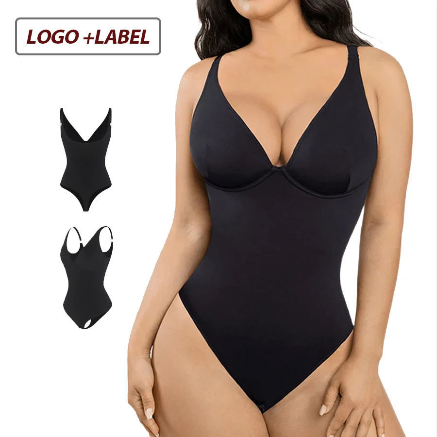 HEXIN Shapewear Seamless Body Shaper High Compression V neck One Piece Shapewear Backless Bodysuit Sexy