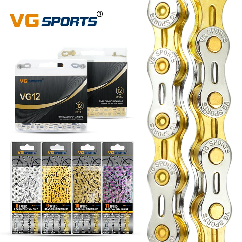 VG Sports Ultralight 8 9 10 11 12 Speed Bicycle Chain Bike Chain Half/full Hollow 116L Silver Gold Mountain MTB Road Bike Chains