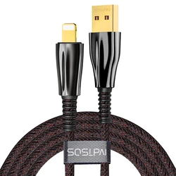 SOSLPAI new design for iphone data cable nylon fabric for iphone 2.1A phone custom logo luxury usb cable