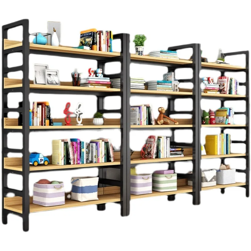Modern Style Bookcase Wooden Vintage Wood and Metal Bookshelf MDF Display Floor Standing Storage Book Shelf