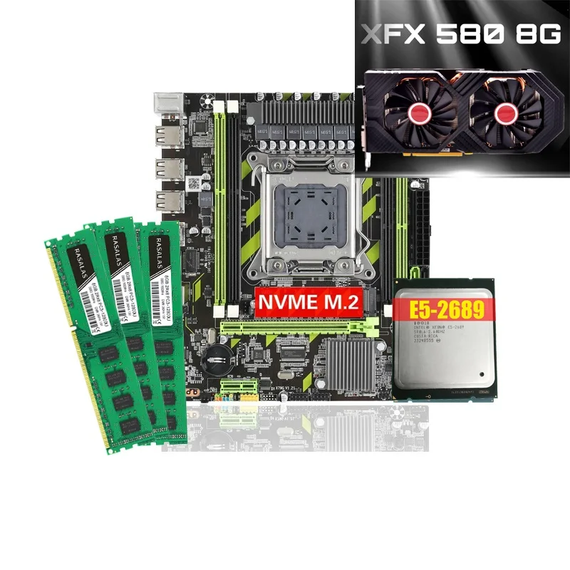  Материнская плата X79 combos с LGA2011 Xeon E5 2689 16 ГБ оперативной памяти и графической картой Rx580 8
