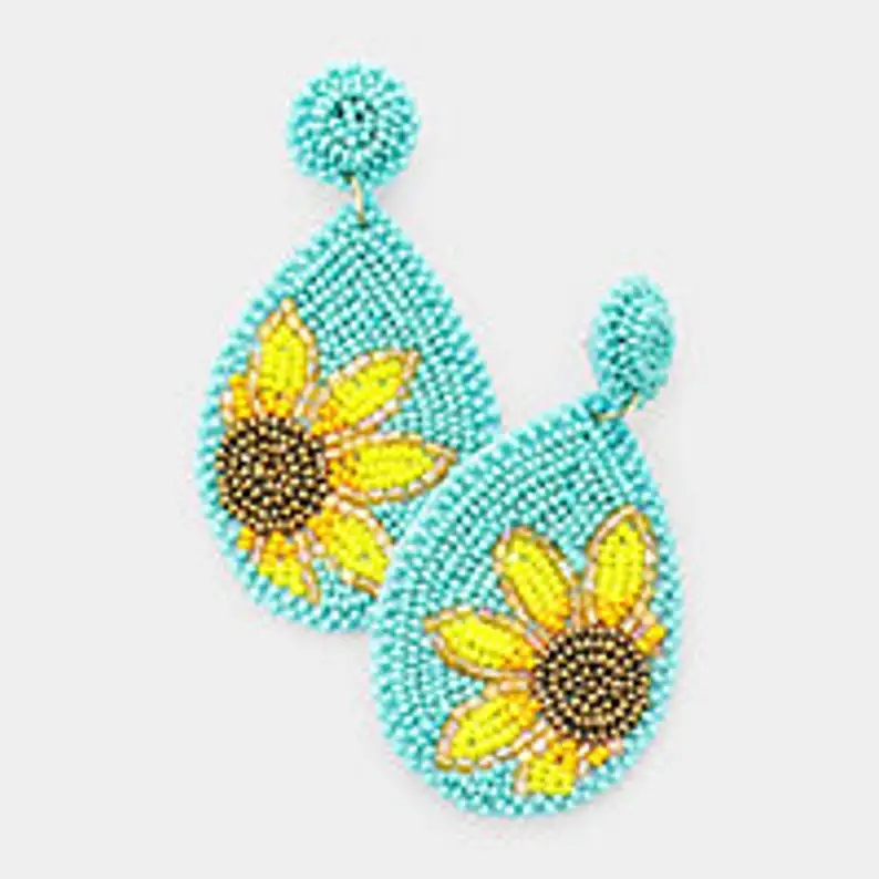 New fashion decorative party fashionable Seed Bead Sunflower Accented Teardrop Earring