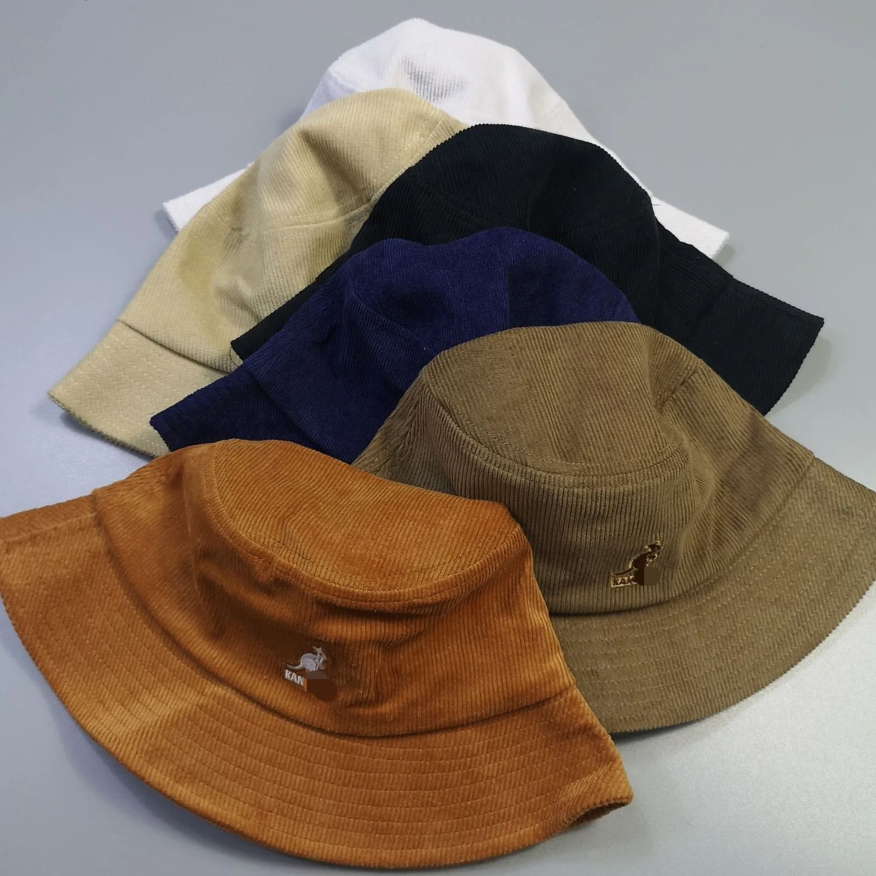 Wholesale Corduroy High Quality Kangaroo Beret  with Folding Color Unisex Fishing Cap Fisherman Bucket Hat