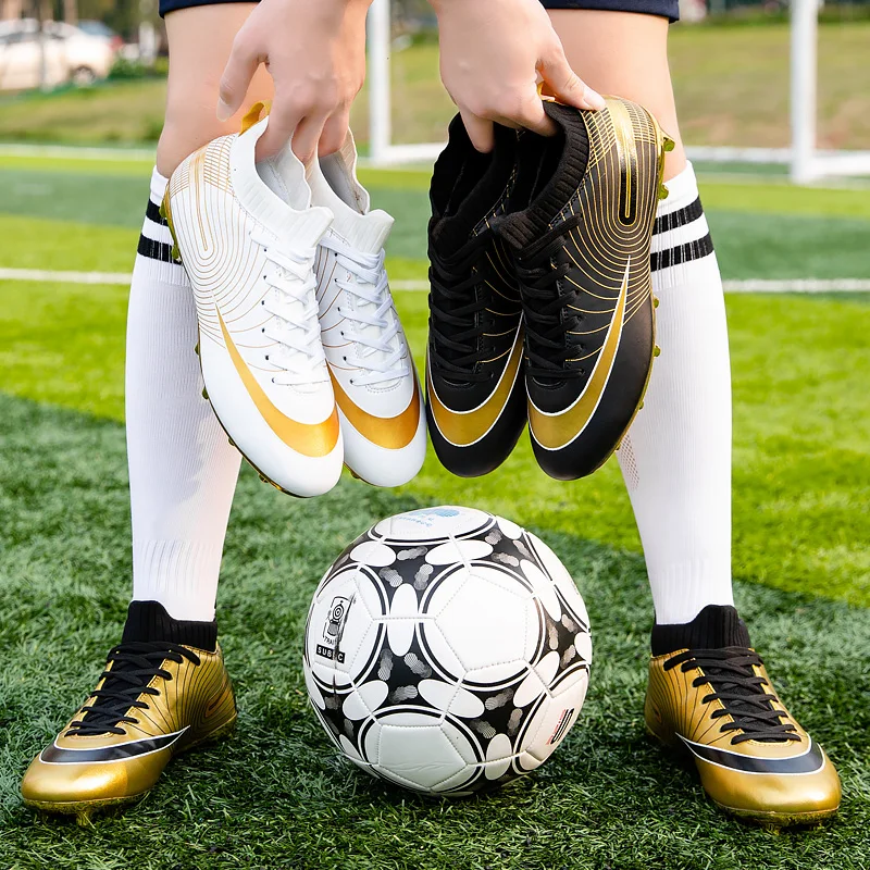 Professional Sports Shoe Unisex Soccer Long Spikes TF Ankle Boots Outdoor Grass Cleats Football Shoes Eu size 34-44