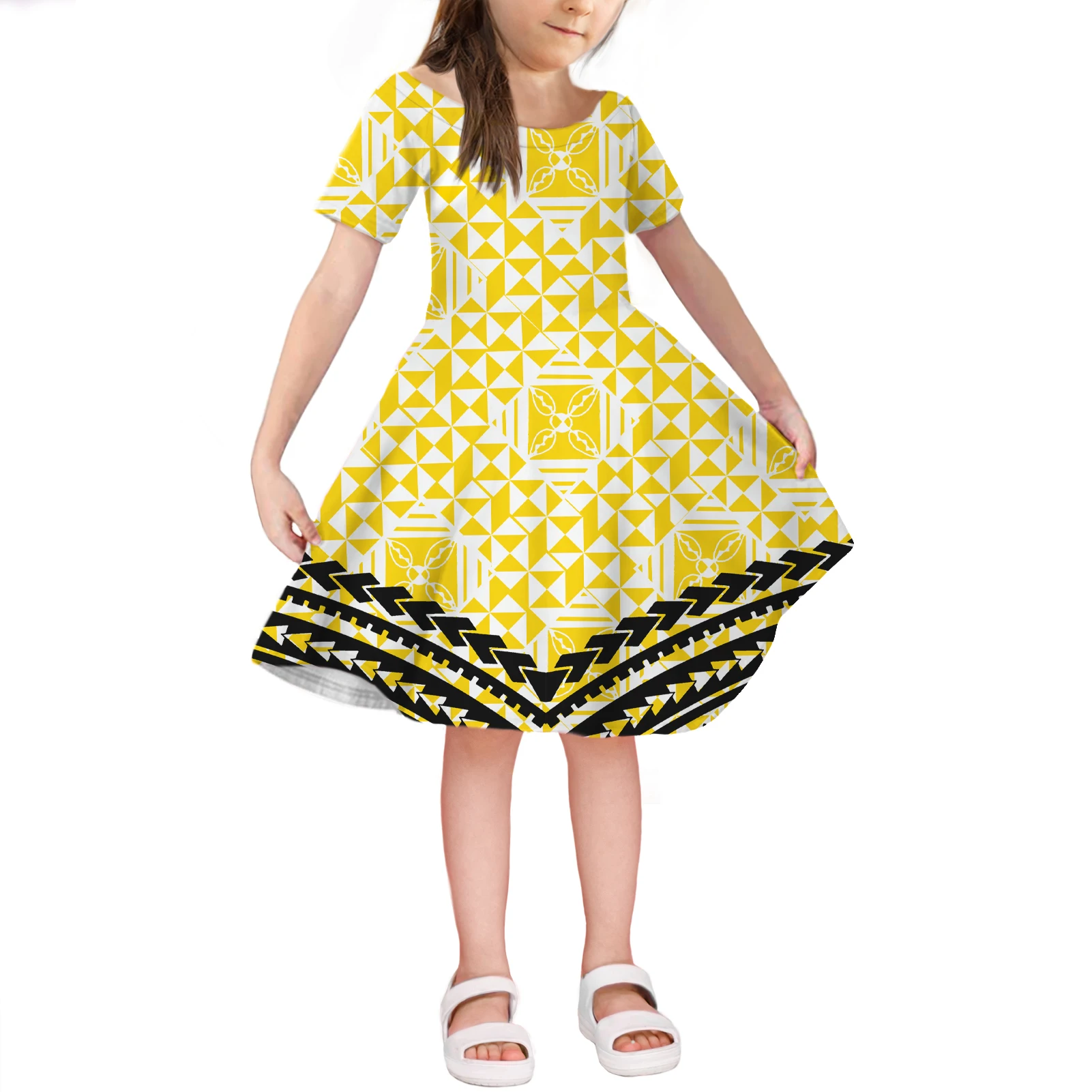 
2021 Summer New Fashion Samoan Tribal Dress Girl Short Skirt Dresses Wholesale Children Girl Kids Clothing 