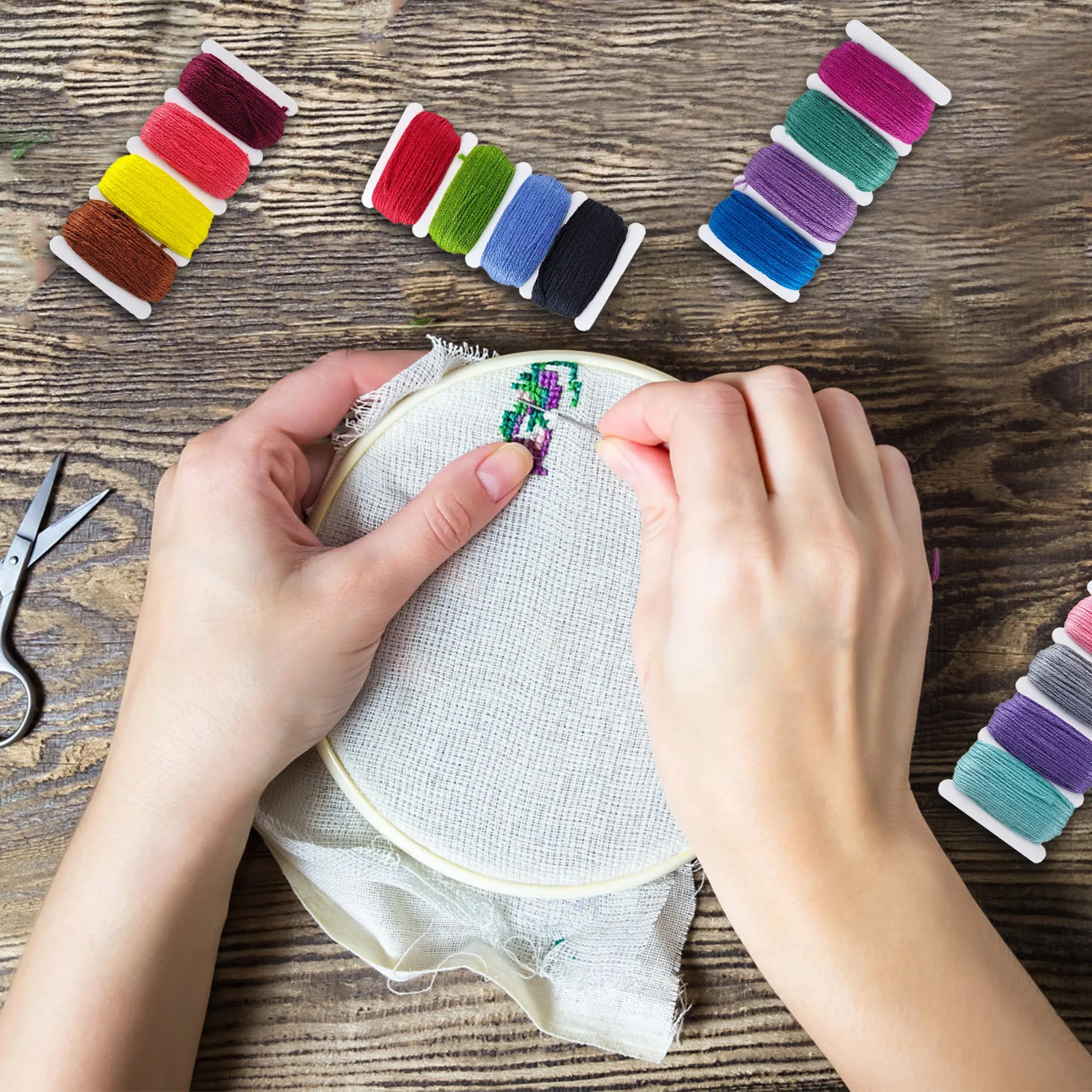 Embroidery Floss bobbins - 32 colors Cross Stitch Threads - Friendship Bracelets Floss - Crafts Floss - 8 Bobbins Per Pac