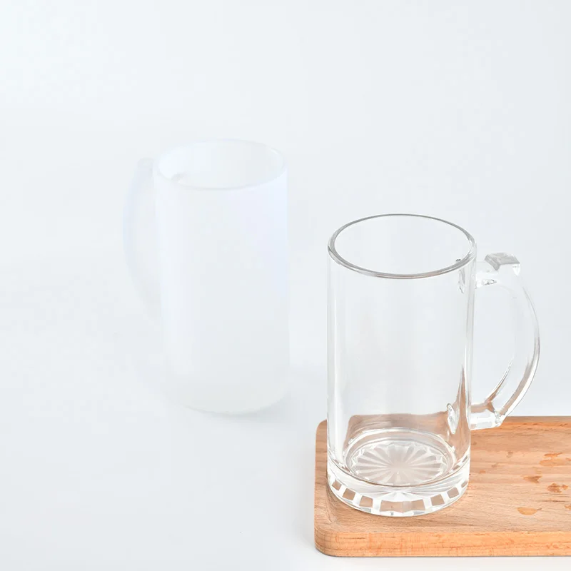 USA WAREHOUSE Frosted Glass Mug Sublimation Blanks 16oz Transparent Clear Beer Glass Mug with Handle Custom Tumbler Cups