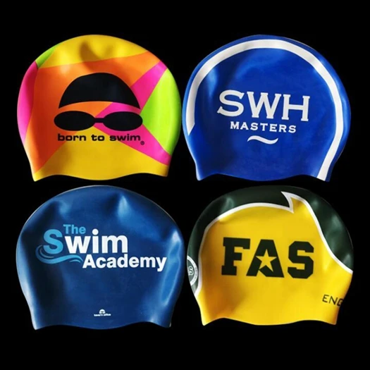 OEM Custom Logo Printed Suitable Seamless Hat Silicone Swim Cap For Unisex Kids Adult