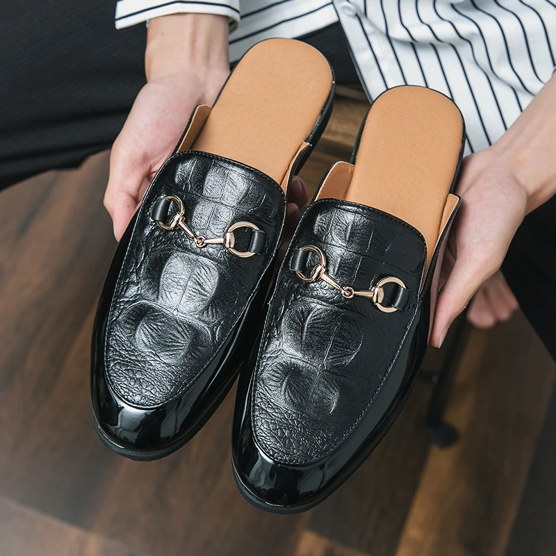 Big Size Men Slippers 46-47 Fashion Summer Top Grade Casual Leather Half Loafers Shoes for Men