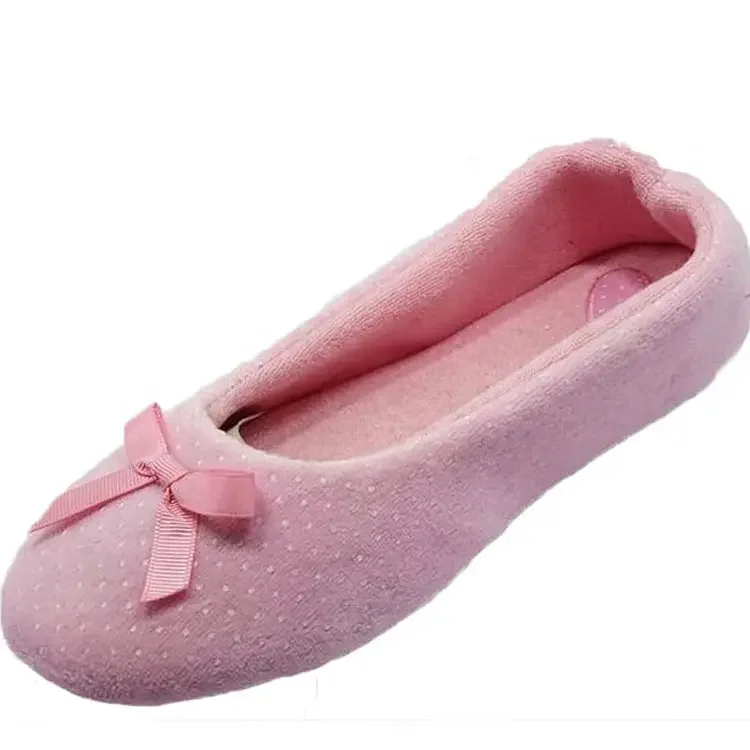 factory price handmade pink bowknot flat ballerina slippers lady shoes