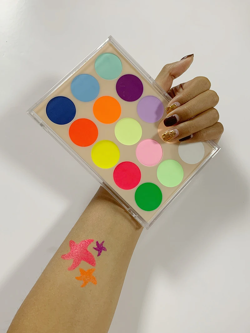 wholesale cosmetic 15 color eyeshadow oil based grease uv neon face body paint palette glowing in dark for Halloween makeup