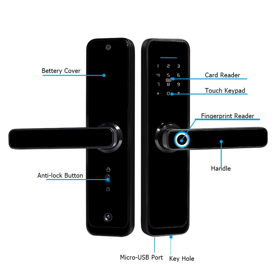 Smart Door Lock with Tuya TTLock App Security WiFi Fingerprint Digital Handle Door Keyless Biometric Entry Door Lock
