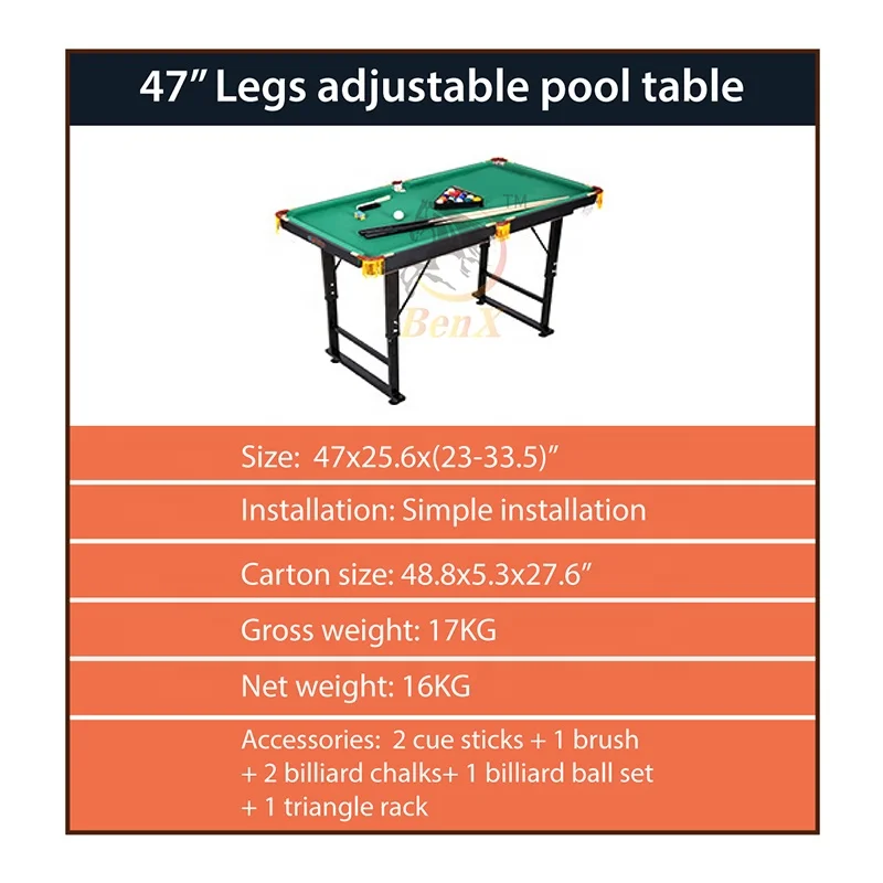 Mini Pool table Benxiao  children pool table  snooker table factory direct sale 120cm legs adjustable