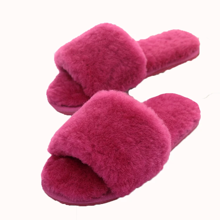 Зимние женские тапочки из овечьего меха, домашние тапочки с открытым носком