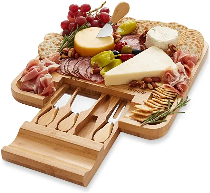 Cheese Board Bamboo Cheese Board Bamboo Cheese Board set Cutlery Set with Slide Out Drawer