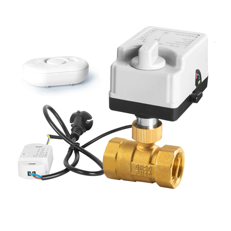 Factory direct DN20 large diameter electric ball valve normally closed brass intelligent wifi leakage sensing shut-off valve