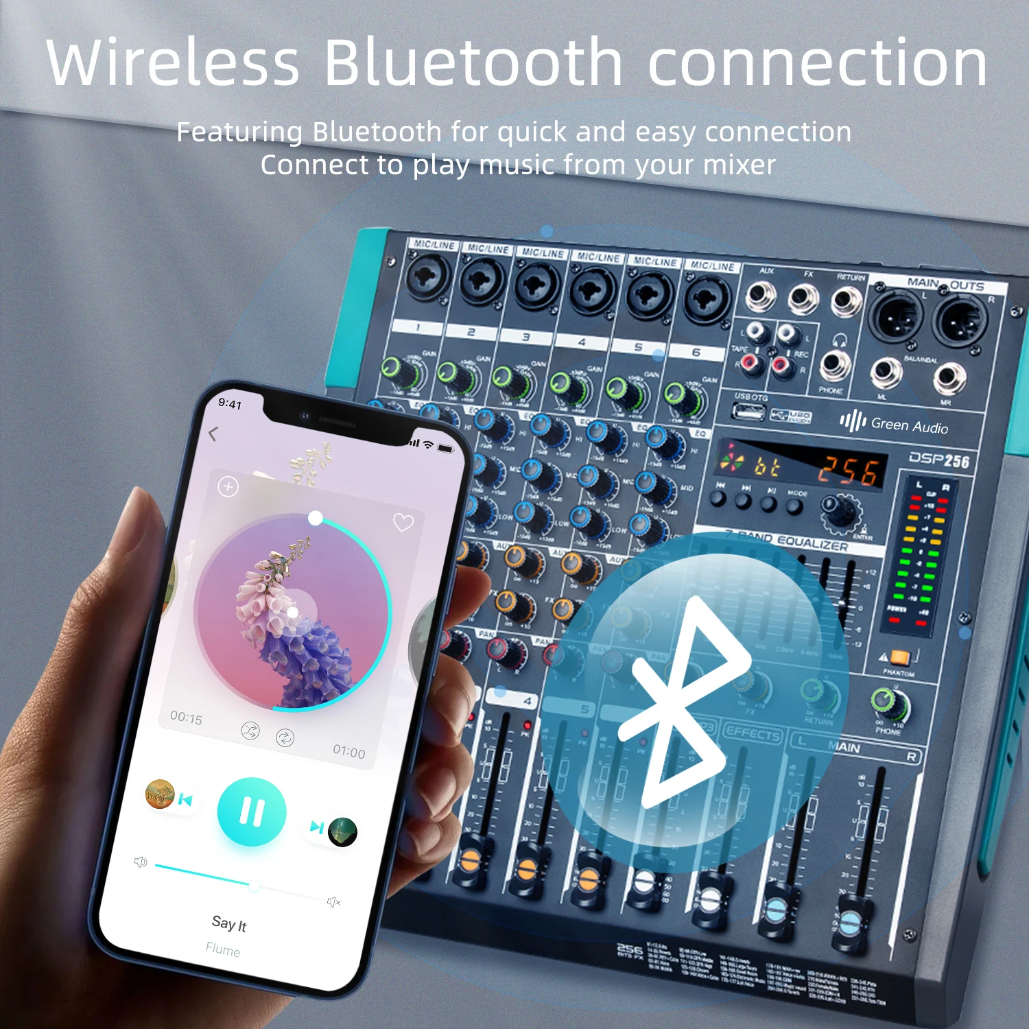 GAX-PA6 dj audio mixer 6 Mono channel Mixing Console Buit-in MP3 Player Use for Party