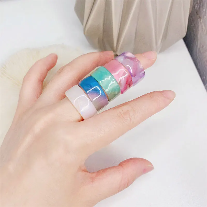 
Summer Jewelry 2021 Marble Pattern Ring Multi Color Acrylic Resin Jewelry Plastic Rings 
