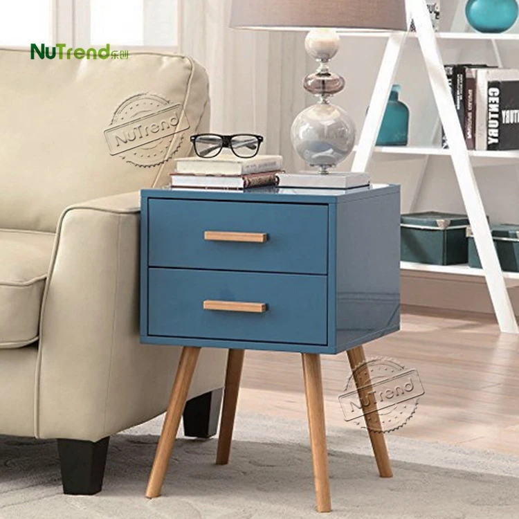 Nordic Solid Wood Modern Bedroom Nightstands 2 Drawers Mid Century Living Room Sofa End Couch Bed Side Table