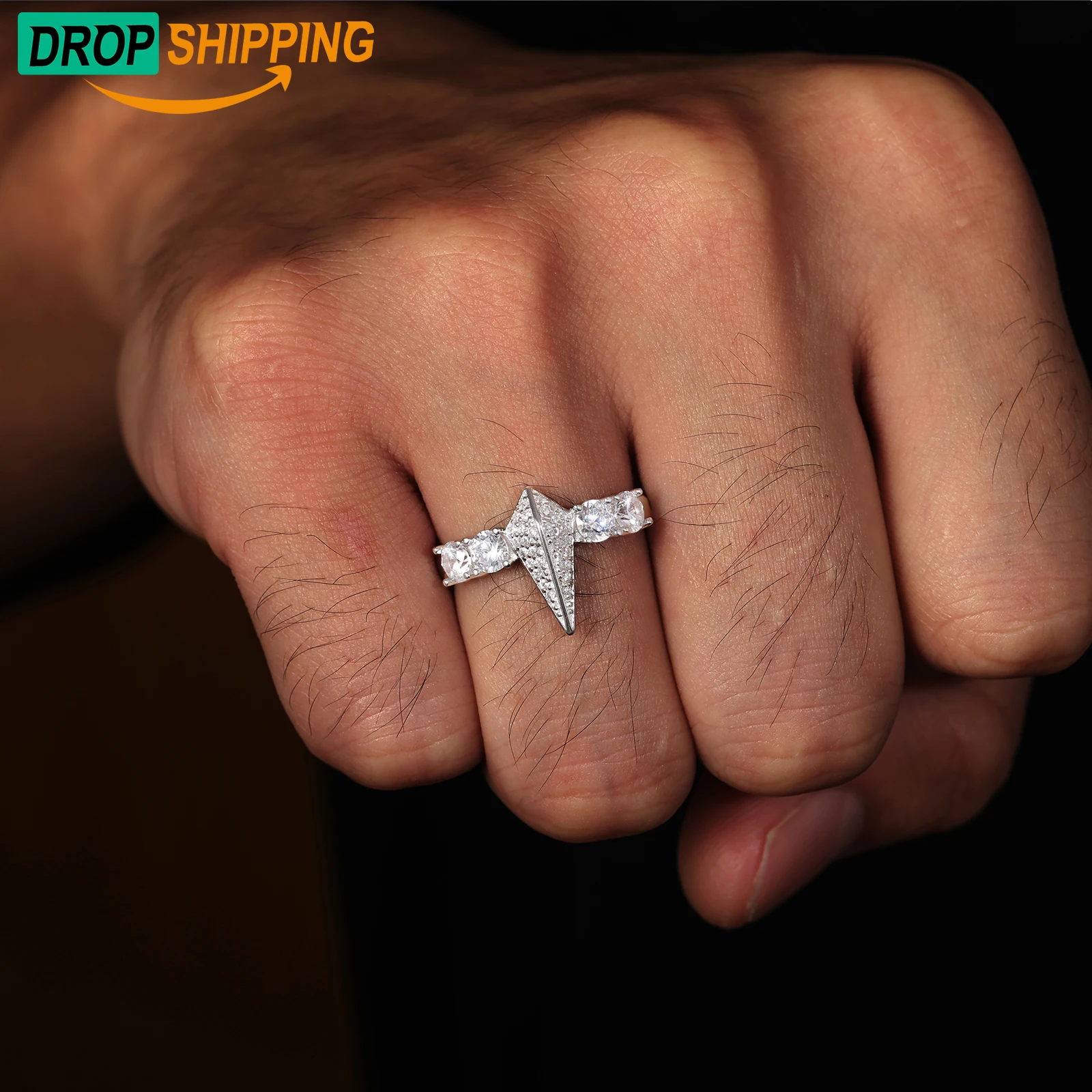 Dropshipping Fashion Mens White Gold Plated 925 Sterling Silver VVS Moissanite Diamond Ajustable Iced Out Panther Ring
