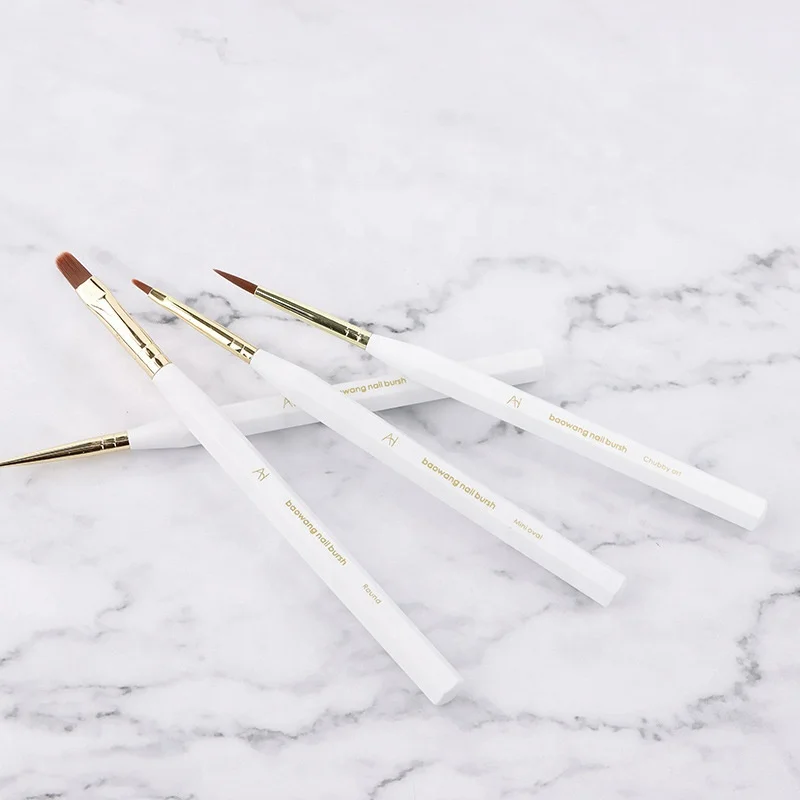 BW4- Baowang White Acrylic Gel Nail Brush Nylon Hair Nail Art Flat round and Square Head Custom Private Logo Nail Art Brush Set