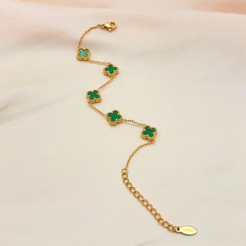 goog quality stainless steel 18k gold flower bracelet jewelry five clover flower wrist discount clover bracelet