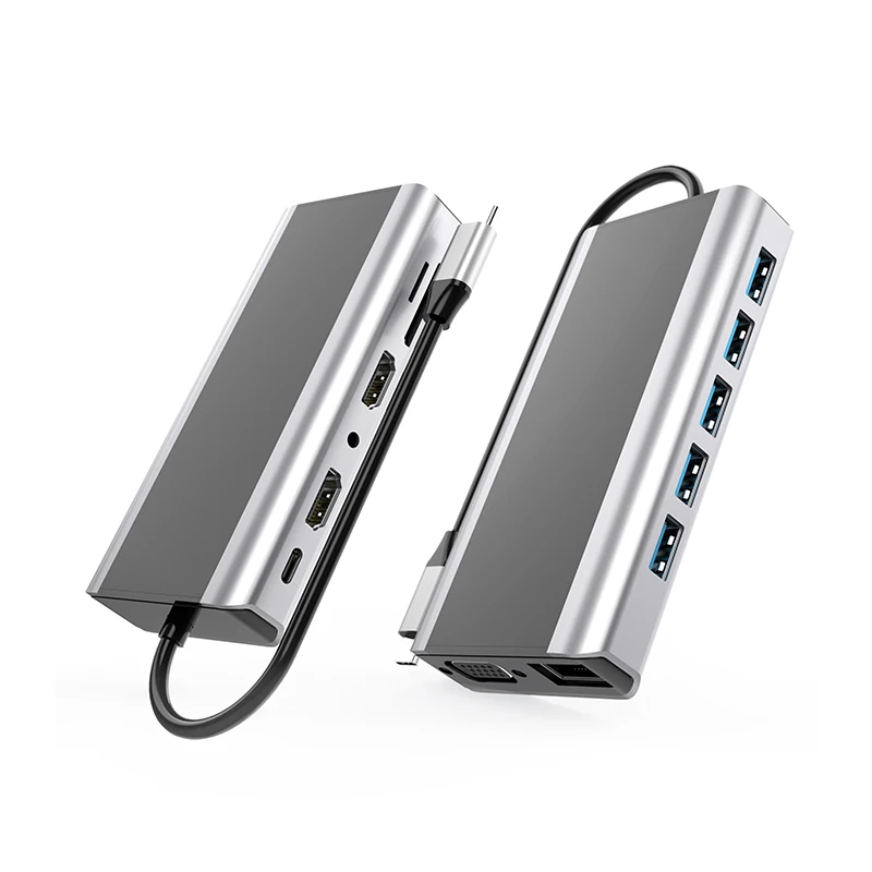 Usb Hub 13 Ports Type c Charger USB Ports Extension to RJ45 VGA TF SD USB3.0 *5 Audio USB-C PD wireless Charger