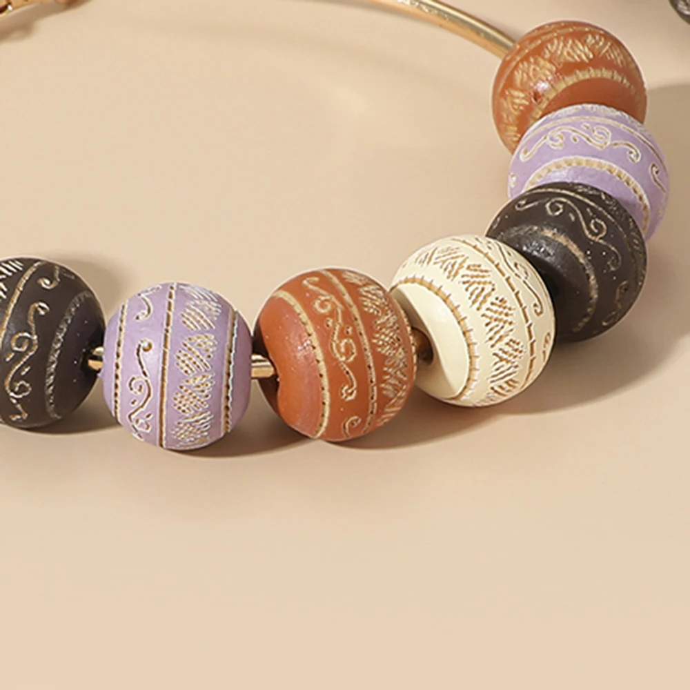 Bohemian Pop Large Ring Hoop Earrings Creative Colorful Printing Lettering Wooden Beads Stud Earrings For Women