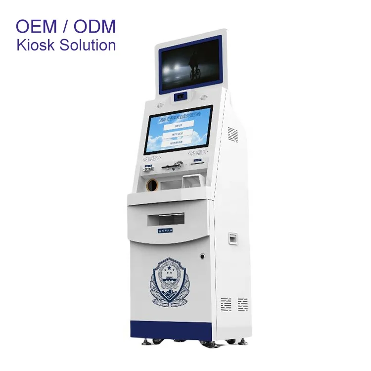 21.5 inch Dual touch screen self service terminal bill payment documents printing kiosk with card reader camera  handset