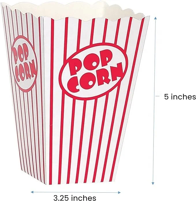 Red and White Popcorn Bags for Popcorn Machine, Movie Theater Decor Popcorn Box