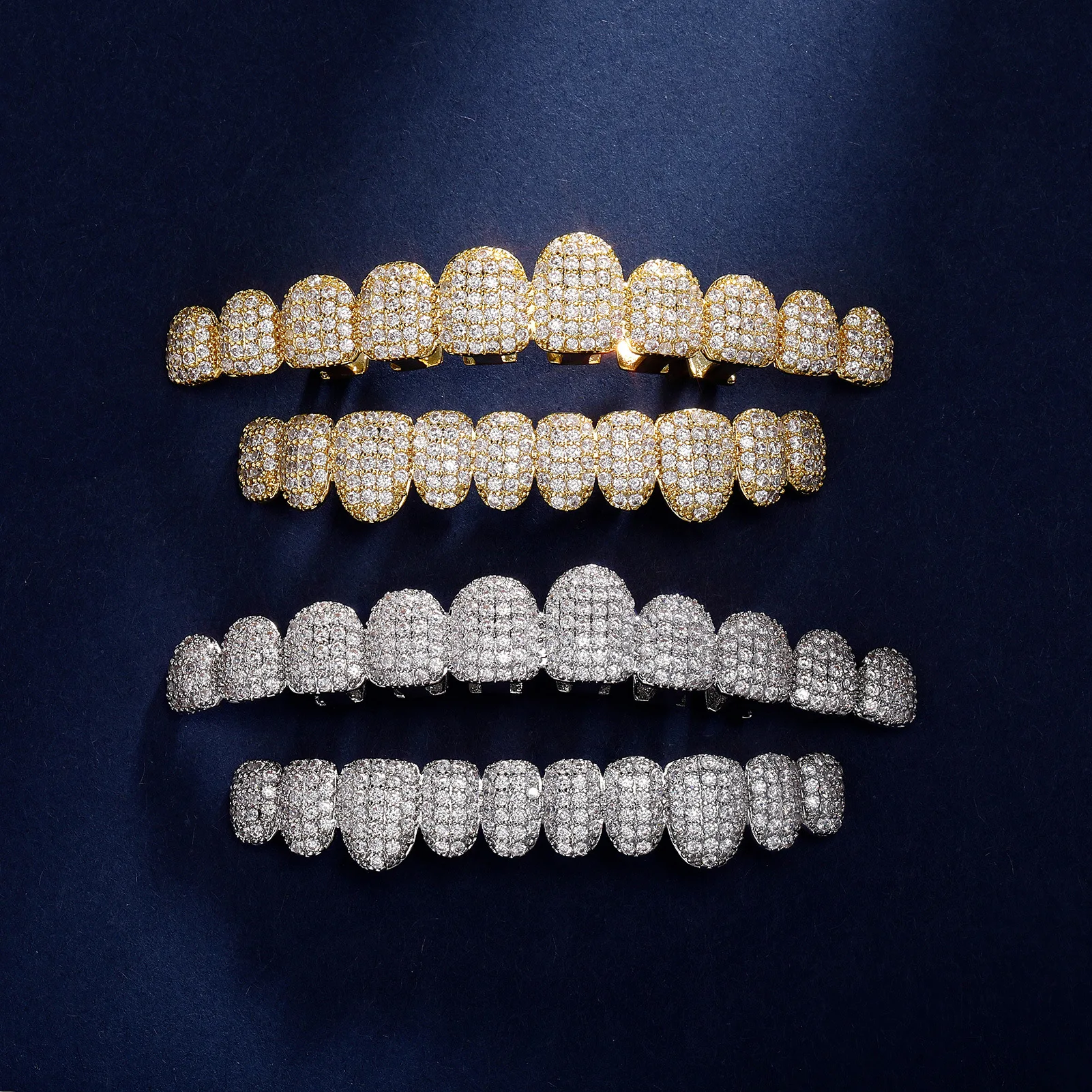 Hip Hop Moissanite Simulated Diamond Teeth Grills 10 Teeth Top Bottom Grills Dental Mouth Punk Tooth Caps Cosplay Rapper Jewelry