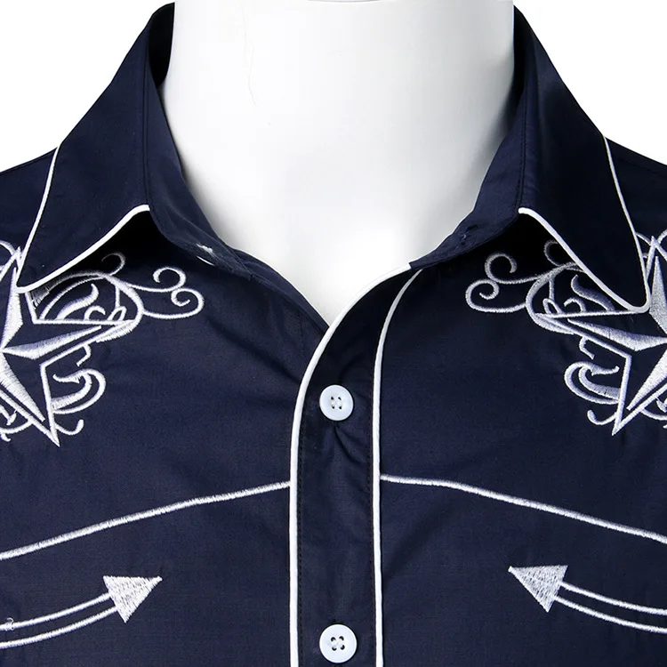High quality cotton men western embroidered casual long sleeve cowboy shirt