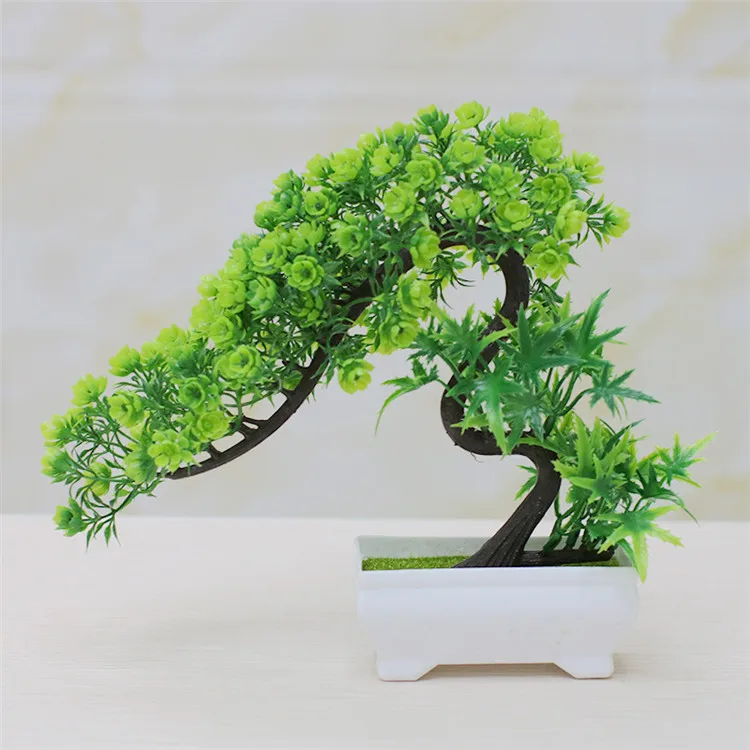 Artificial Bonsai Pine Tree With Flower Decor For Home Office Table Decoration Potted Desktop Ornament Indoor Bonsai Display