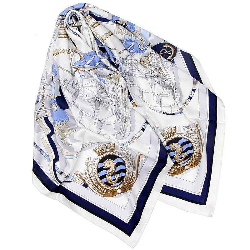 Natural 14mm Silk Twill Hand Rolled Screen Print Big Square Scarf 53 Inch