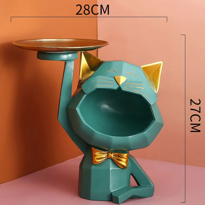 Custom Cute Resin Big Mouth Lucky Cat Figurine, Resin Animal Key Bowl Storage Holder, Snack Organizer For Home Decoration