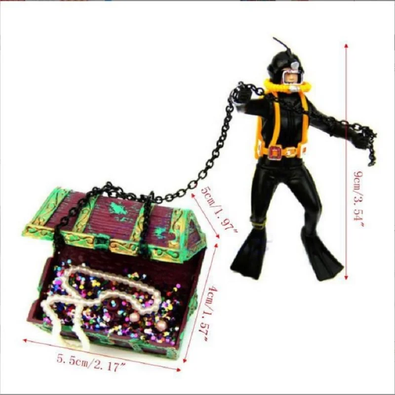 American Seahorse Pneumatic Fish Tank Decorations Treasure Hunting Frogman Fish Tank Ornaments Box Aquarium Landscaping