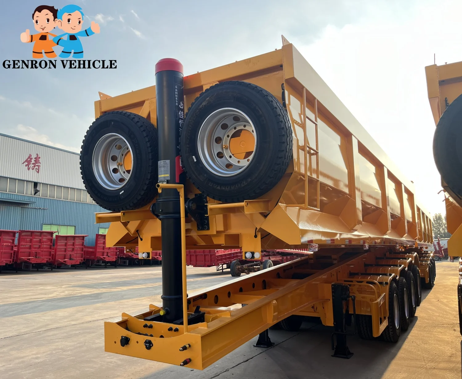 China Genron 4 axles steel 70 tons 35 cubic meters rear dump tipper/tipping semi trailer truck for mining and transportation
