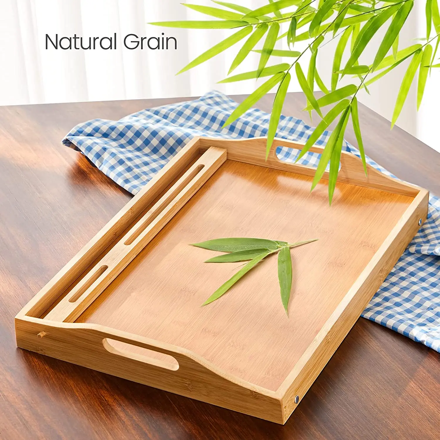 Multi-Functional Bamboo Bed Tray Table Bamboo Serving Tray with Folding Legs and Ipad Phone Slots