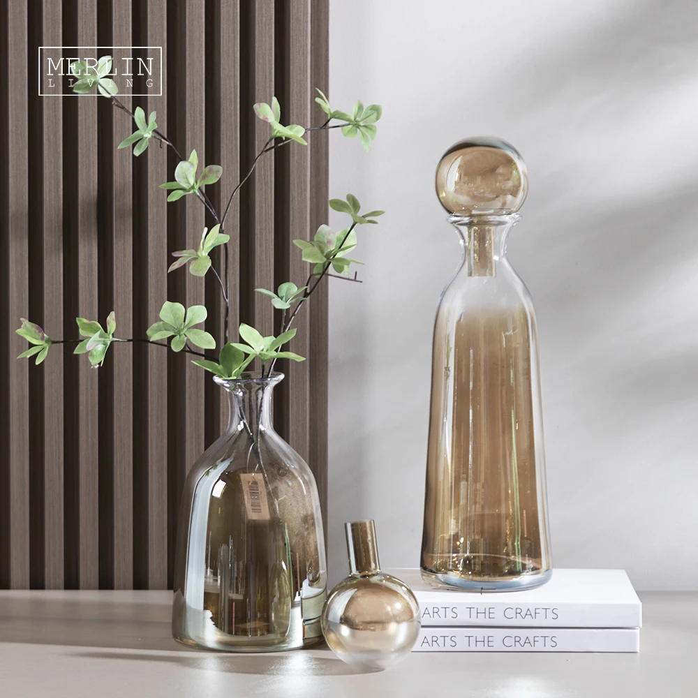 Merlin Living Amber Glass Vase Ball Socket Tabletop Luxury Vase Decoration For Glass Flower Vase