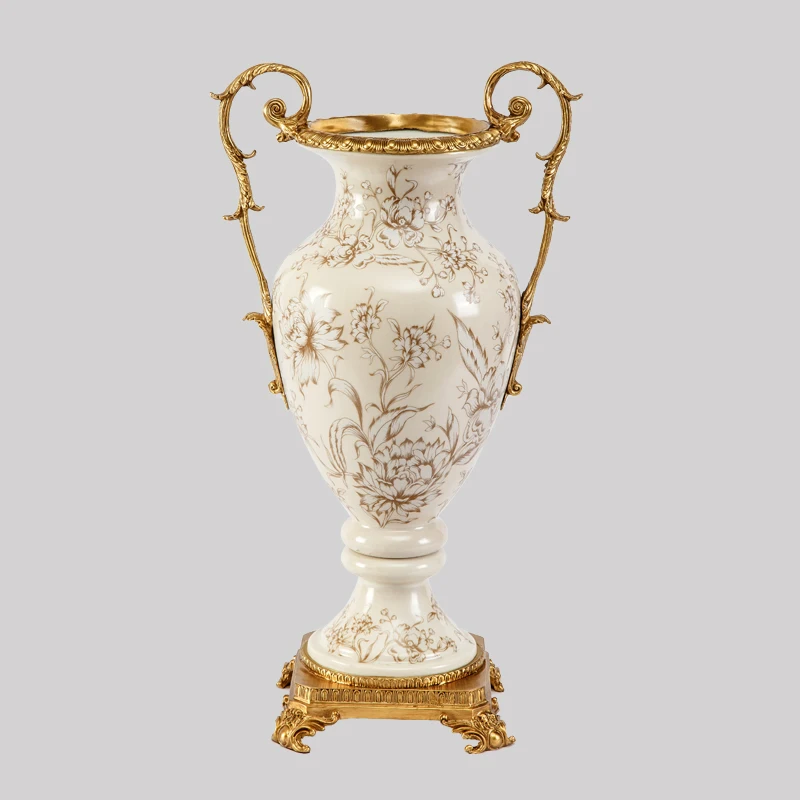 Jingdezhen Pottery Vintage Bronze Ceramic Enamel Flower Vase Antique Elegant Floral Hand-Painting Porcelain Vase for Tabletop