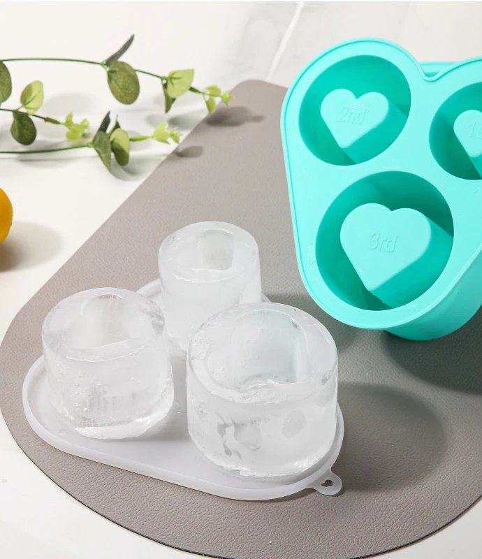 WONDERFUL BPA Free Reusable Ice Cubes Maker 3 Cavity Silicone Ice Mold Heart Shaped Ice Cube Trays for Stanley Tumbler Cups