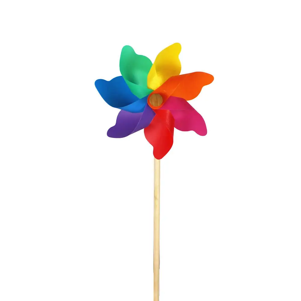 BAILING Garden Decor hand held Wooden Rainbow Windmill Kids Toy Dot And Stripe Windmills