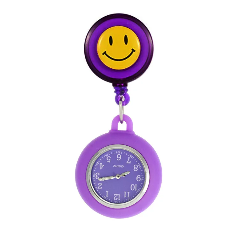 BR-111-Z Retractable Nurse Watches With Clip Nurse Fob Watch Silicone Cute Cartoon Smile Round Face Watch For Nurse