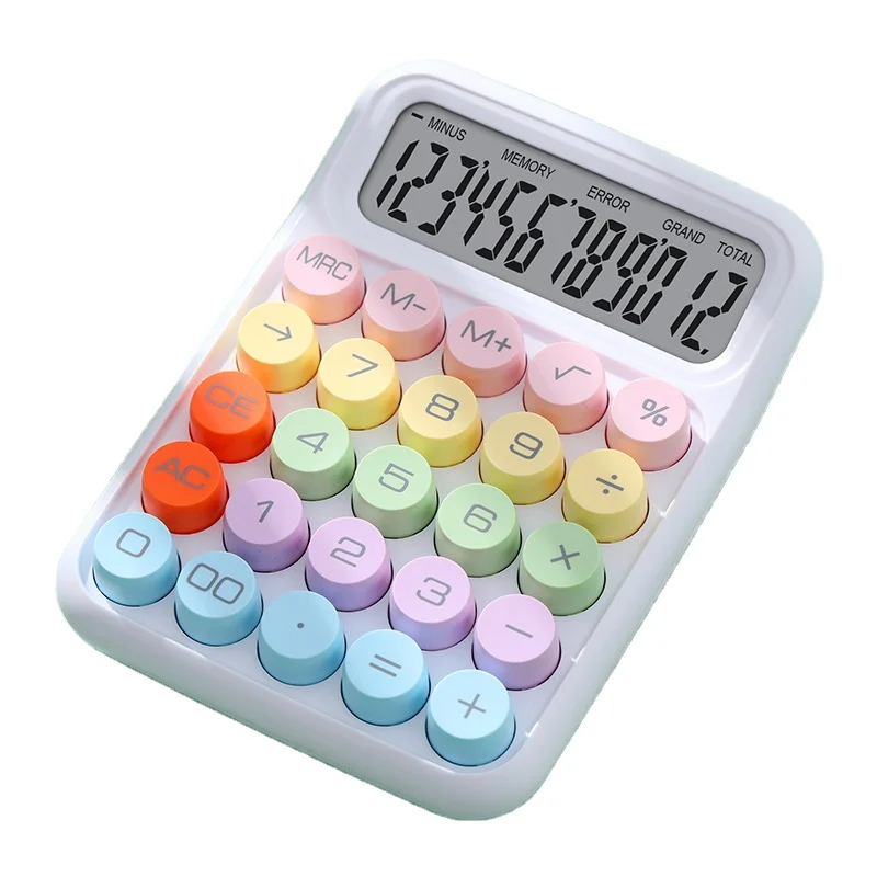 2024 Colorful kids lovely basic student office 12 digital big displays mechanical keyboard desktop calculator