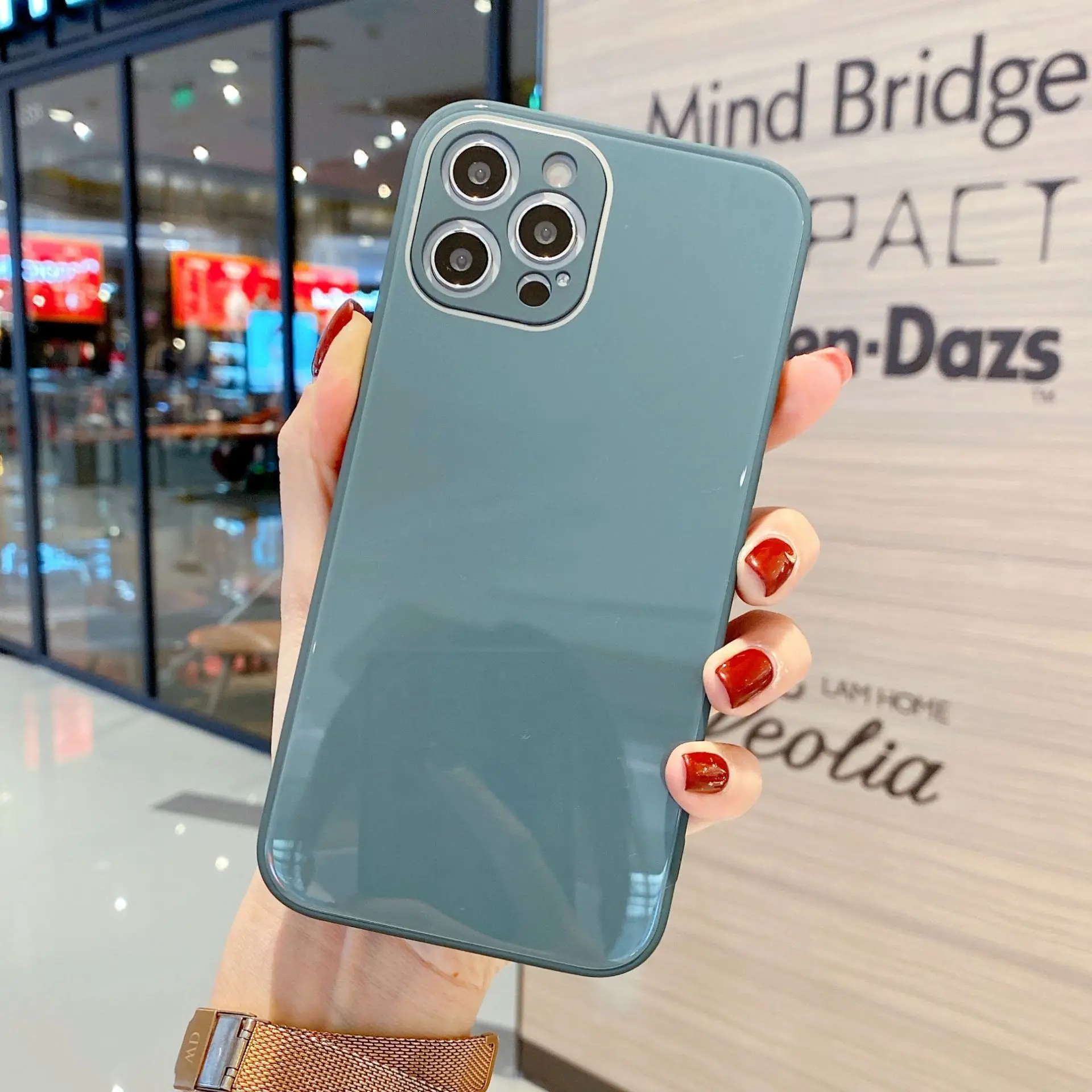 Solid Color Straight Edge Rubik Cube Mobile Phone Protective Cover Case Liquid Glass for Iphone 12 13